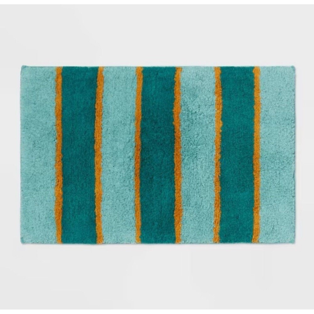 18"x28" Color Block Striped Bath Rug Dark Teal Green - Threshold